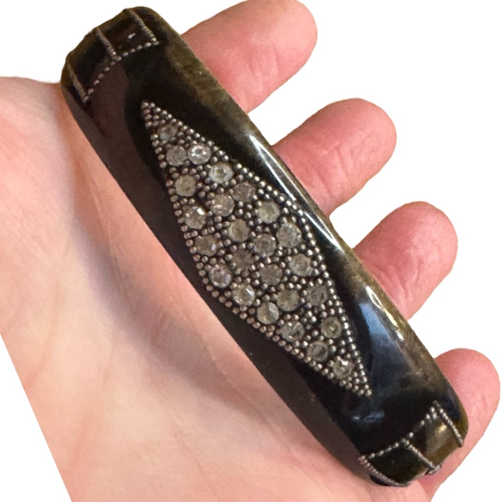 Late 19th Centrury Antique Art Deco celluloid Black rhinestone Bangle Bracelet